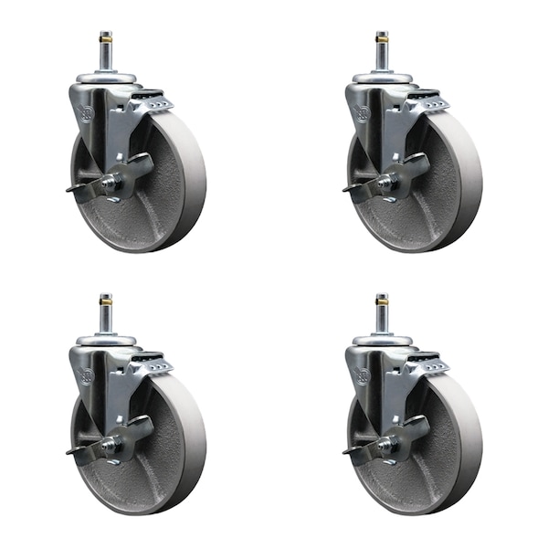 Semi Steel Swvl Grip Ring Caster Set 4 w/3''Wheel&7/16''Stem-4 Swvl w/Top Lck BRK, 4PK